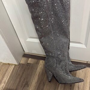 Elegant Black Rhinestone Women's Boots
